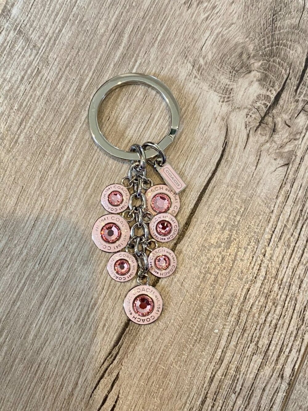 Vintage COACH Breast Cancer Awareness Signature Pink Diamond CZ KeyChain Fob - Picture 2 of 5